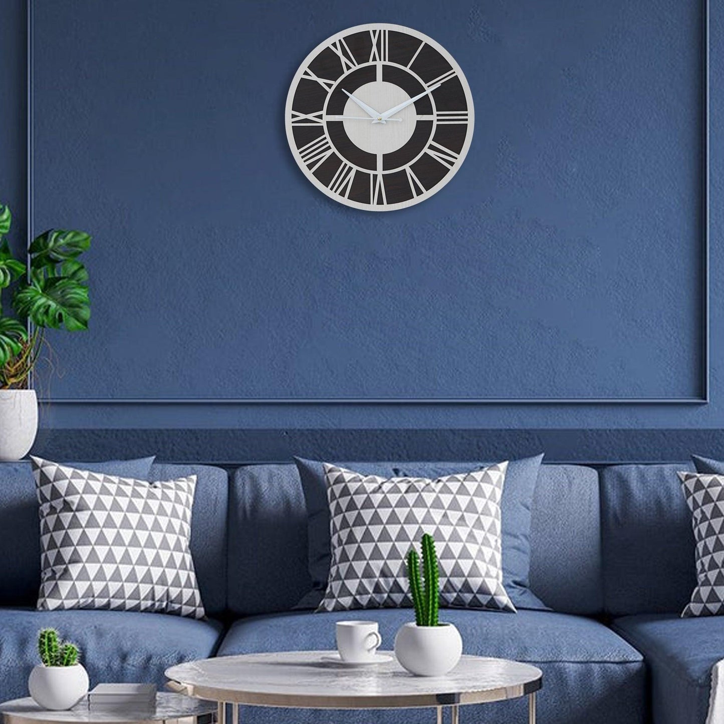 Webelkart Roman Beautiful Round Wood Wall Clock Without Glass (12 Inch x 12 Inch, Ivory,Black)