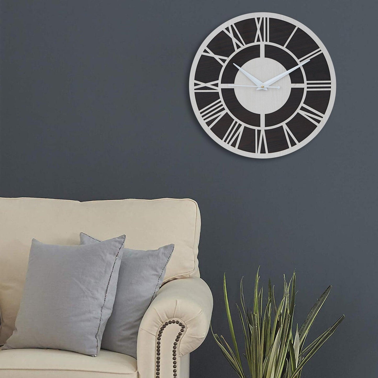 Webelkart Roman Beautiful Round Wood Wall Clock Without Glass (12 Inch x 12 Inch, Ivory,Black)