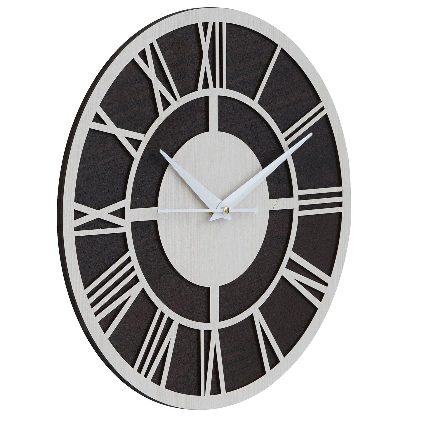 Webelkart Roman Beautiful Round Wood Wall Clock Without Glass (12 Inch x 12 Inch, Ivory,Black)