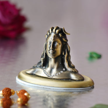 Webelkart Premium Metal Adiyogi Shiva Statue for Home and Car Dashboard (Self Adhesive, 2.5 in) (Green)