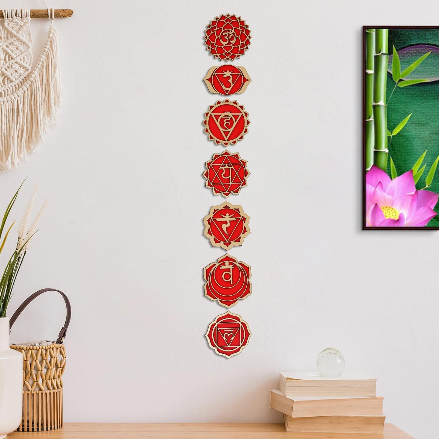 Webelkart Premium Laser Cut 7 Chakras Energy Centers Wall Decor Sticker Wooden Wall Hanging For Home/office/Living Room/Bedroom Decorations-Sticker For Good Luck&Positive Energy (Pack Of 7)