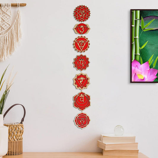 Webelkart Premium Laser Cut 7 Chakras Energy Centers Wall Decor Sticker Wooden Wall Hanging For Home/office/Living Room/Bedroom Decorations-Sticker For Good Luck&Positive Energy (Pack Of 7)