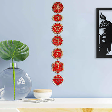 Webelkart Premium Laser Cut 7 Chakras Energy Centers Wall Decor Sticker Wooden Wall Hanging For Home/office/Living Room/Bedroom Decorations-Sticker For Good Luck&Positive Energy (Pack Of 7)