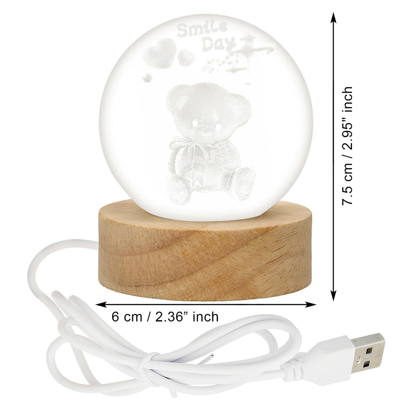 Webelkart Teddy 3D Crystal Teddy Moon Lamp Night Light for Home Decor/Crystal Ball Night Light with Warm White Dimmable LED lamp for Home (Teddy Shape)
