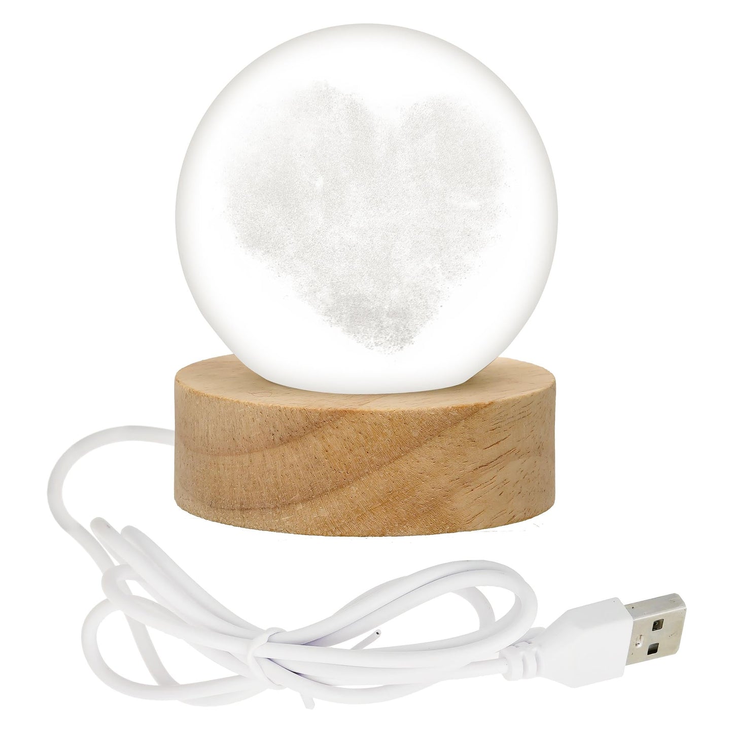 Webelkart Premium 3D Crystal Heart Moon Lamp Night Light for Home Decor/Crystal Ball Night Light with Warm White Dimmable LED with Wooden Base/USB Table LED Lamp,Gift for Valentine (Heart Shape)