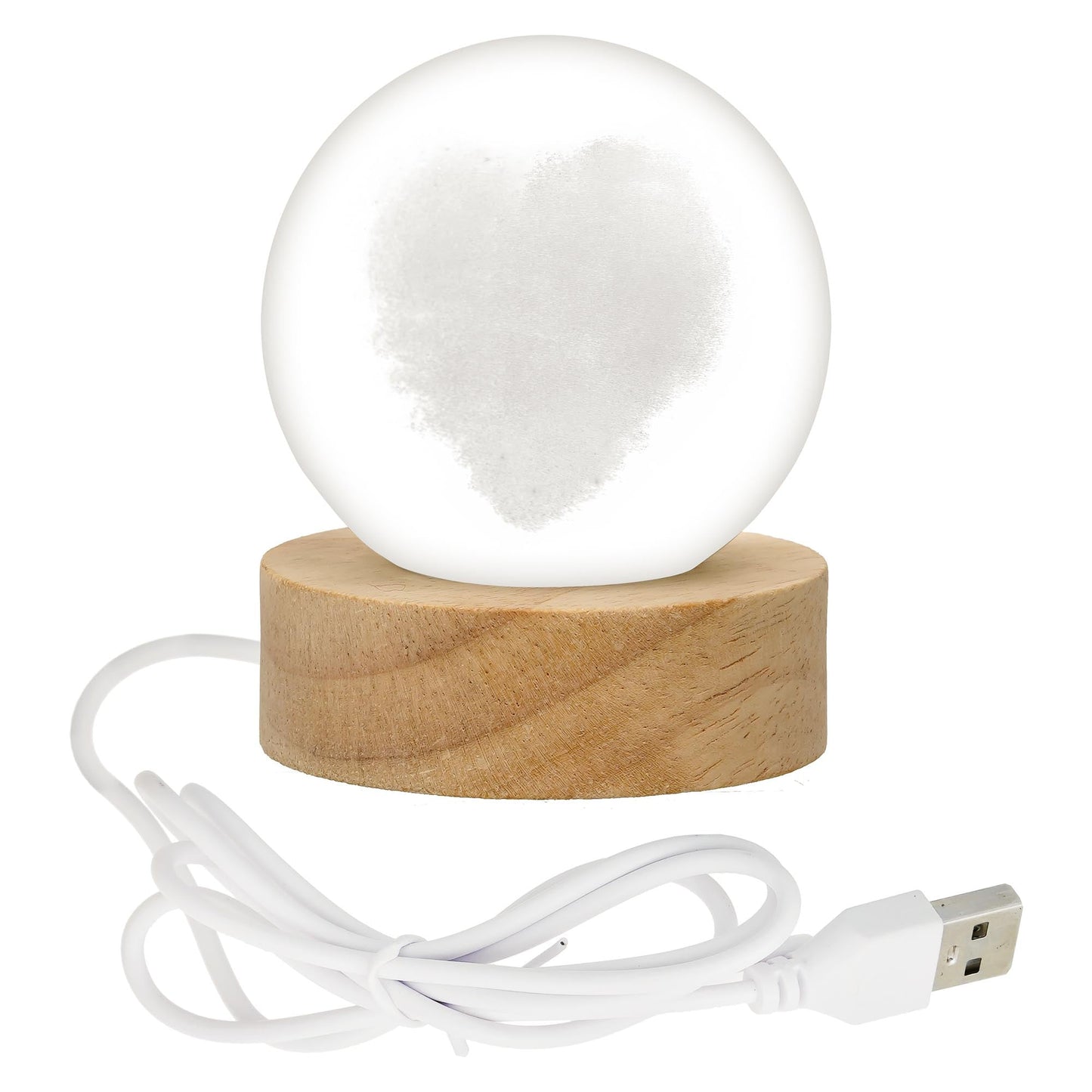 Webelkart Premium 3D Crystal Heart Moon Lamp Night Light for Home Decor/Crystal Ball Night Light with Warm White Dimmable LED with Wooden Base/USB Table LED Lamp,Gift for Valentine (Heart Shape)