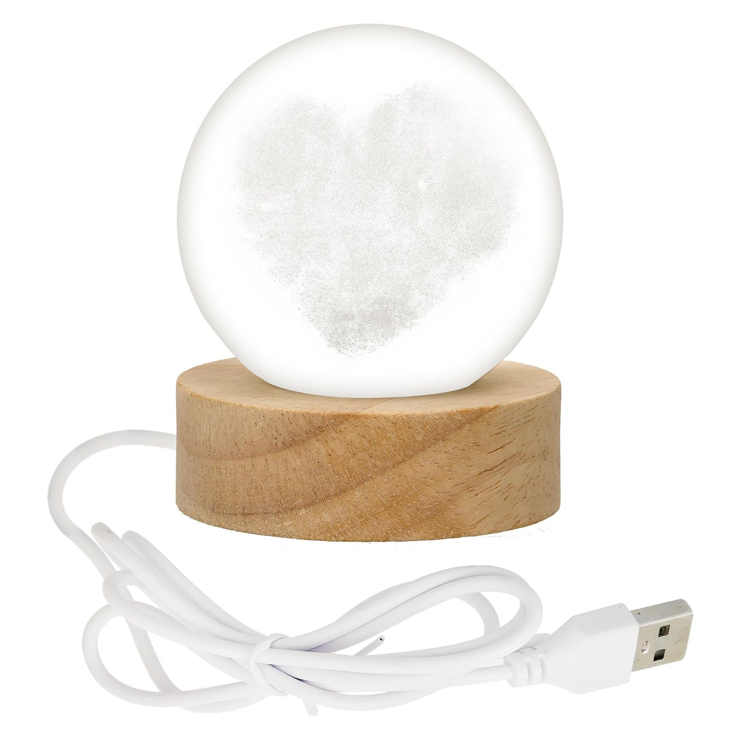 Webelkart Premium 3D Crystal Heart Moon Lamp Night Light for Home Decor/Crystal Ball Night Light with Warm White Dimmable LED with Wooden Base/USB Table LED Lamp,Gift for Valentine (Heart Shape)
