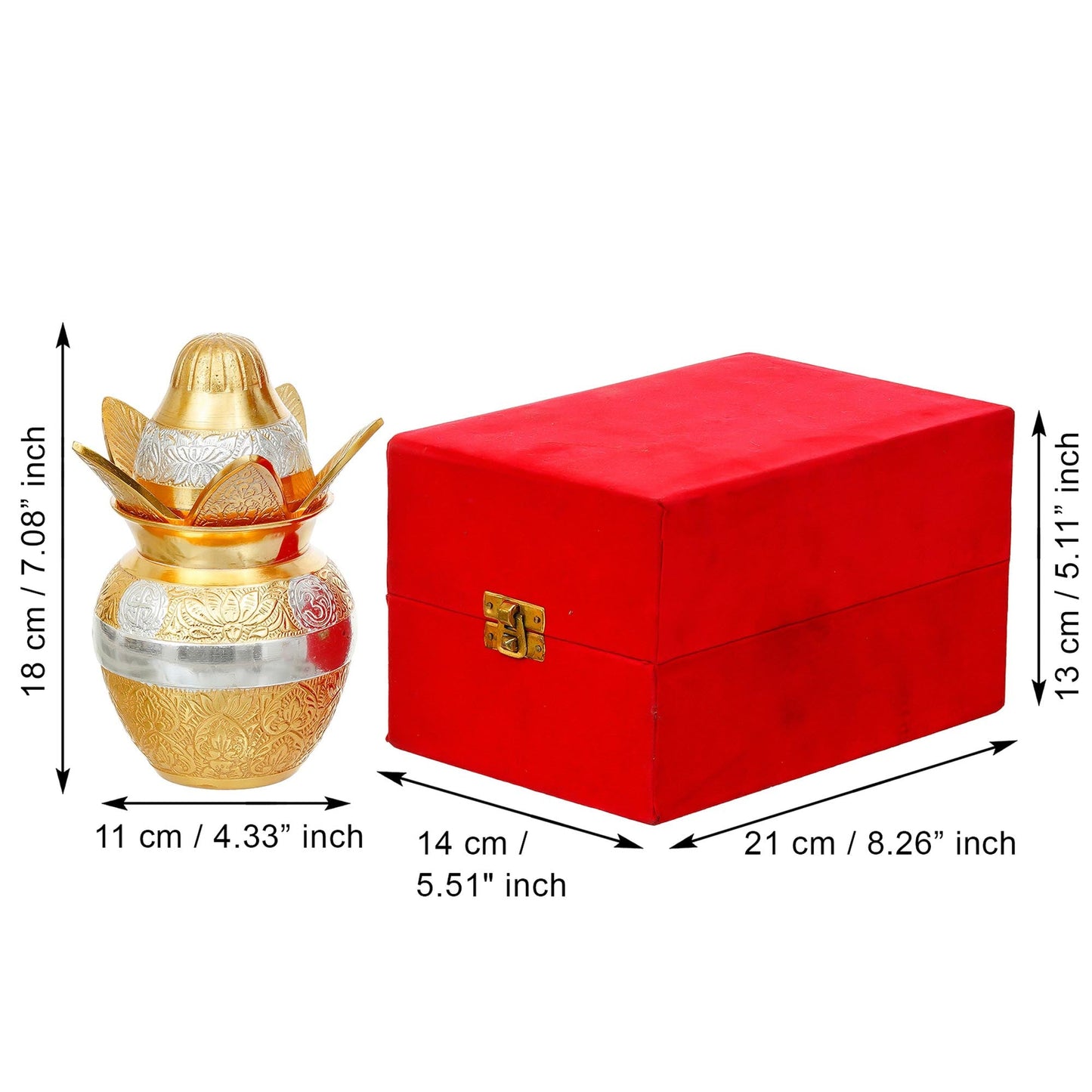 Webelkart Premium Gold Plated Pooja Kalash with Coconut for Pooja Decor with Red Velvet Box/Swastik Kalash for Puja Temple Home Decorative Item/Diwali Gift Item/mangal Kalash (Gold)