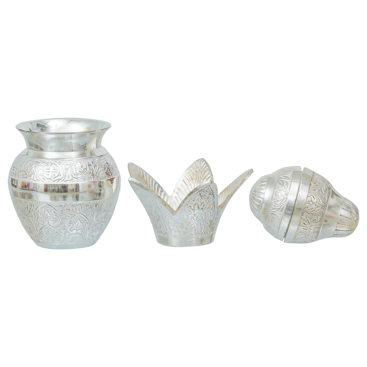 Webelkart Premium Silver Plated Pooja Kalash with Coconut for Pooja Decor with Red Velvet Box/Swastik Kalash for Puja Temple Home Decorative Item/Diwali Gift Item/mangal Kalash (Silver)