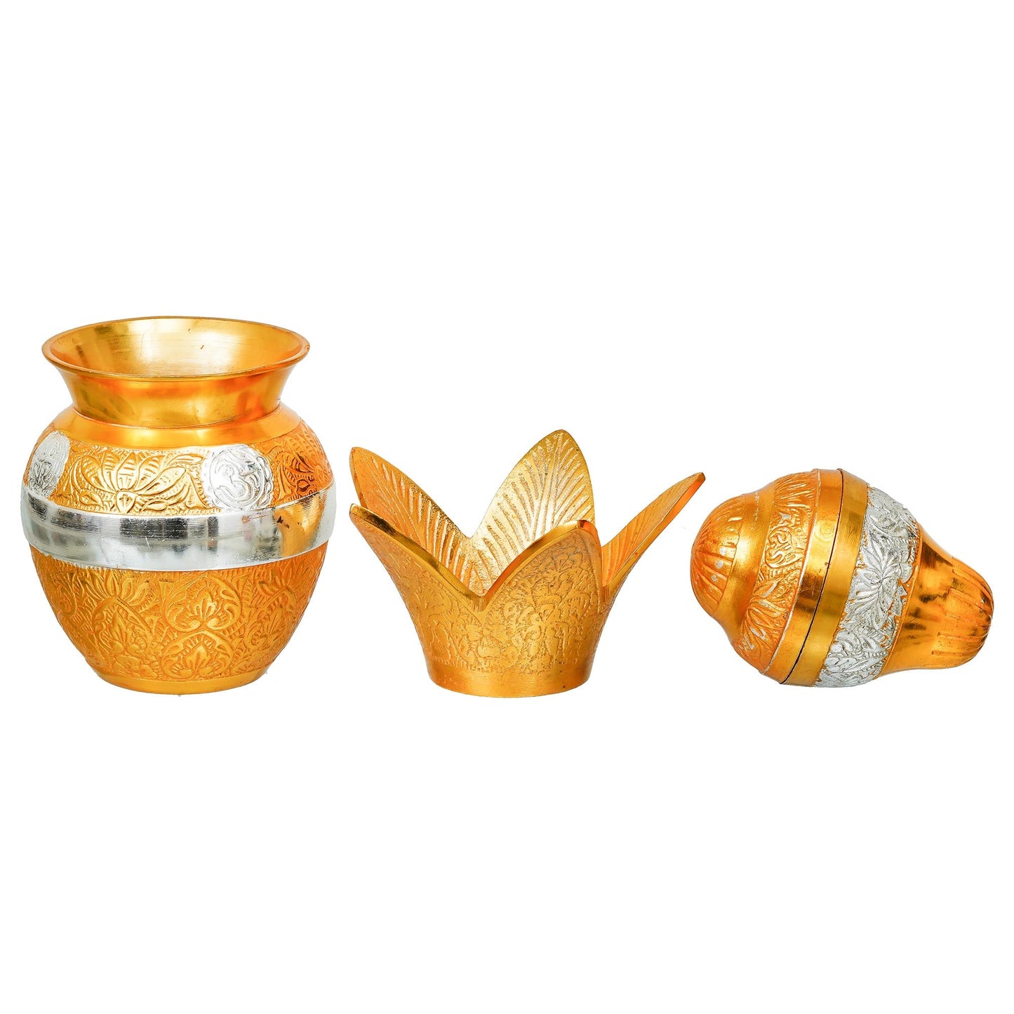 Webelkart Premium Gold Plated Pooja Kalash with Coconut for Pooja Decor with Red Velvet Box/Swastik Kalash for Puja Temple Home Decorative Item/Diwali Gift Item/mangal Kalash (Gold)
