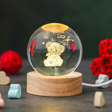 Webelkart Teddy 3D Crystal Teddy Moon Lamp Night Light for Home Decor/Crystal Ball Night Light with Warm White Dimmable LED lamp for Home (Teddy Shape)