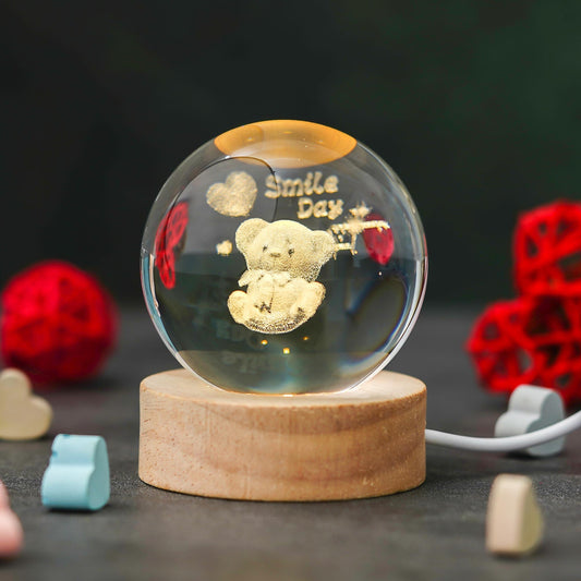 Webelkart Teddy 3D Crystal Teddy Moon Lamp Night Light for Home Decor/Crystal Ball Night Light with Warm White Dimmable LED lamp for Home (Teddy Shape)