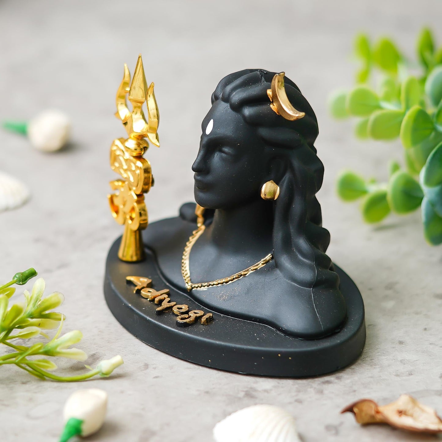 Webelkart Antique Adiyogi Shiva Statue with Trishul for Home and Car Dashboard - Adiyogi Showpiece for Home/Pooja/Office Decor (Self Adhesive, Black, 4" Inches Resin) Shivratri Gift