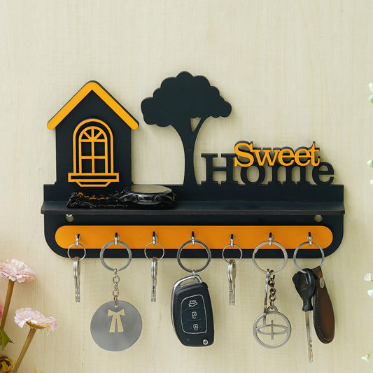 Webelkart Premium Stylish Wooden Sweet Home Keys Hanger for Wall Decor/Key Holder for Home Decoration/Key Chain for Office Decor, Key Holder for Wall (28 Cm x 18 Cm)