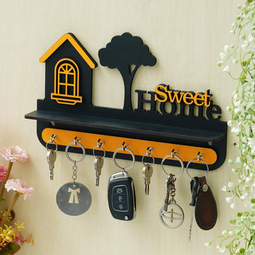 Webelkart Premium Stylish Wooden Sweet Home Keys Hanger for Wall Decor/Key Holder for Home Decoration/Key Chain for Office Decor, Key Holder for Wall (28 Cm x 18 Cm)