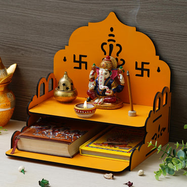 Webelkart Antique Ganesha Ji Wooden Beautiful Temple for Home Decor,MDF Temple with Book Drow/Pooja Mandir for Home/Office/Wall Mounted Temple Home Temple (11.61 x 1.23 x 29.5 Inches)