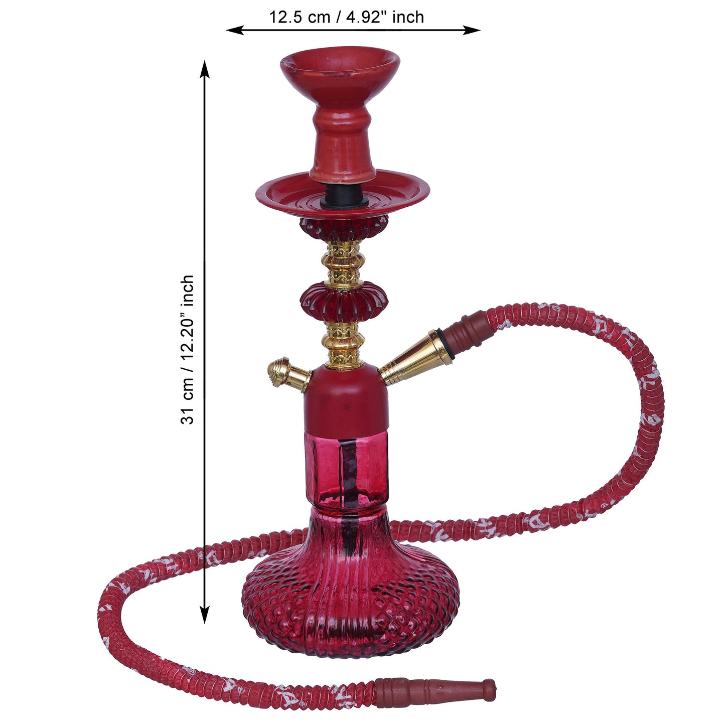 JaipurCrafts Premium Red Gold Russian Style Hookah Set (12.20" Inches) Hookha For Home Decor Smoking Hookah