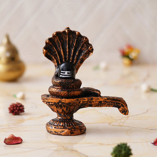 Webelkart Premium Shivling with 5 Sheshnaag Showpiece for Pooja Decor Shivling Statue Idol, Mahadev Murti, Lord Shankara for Home Decor (Shivling with 5 Sheshnaag 5.11" Inches)