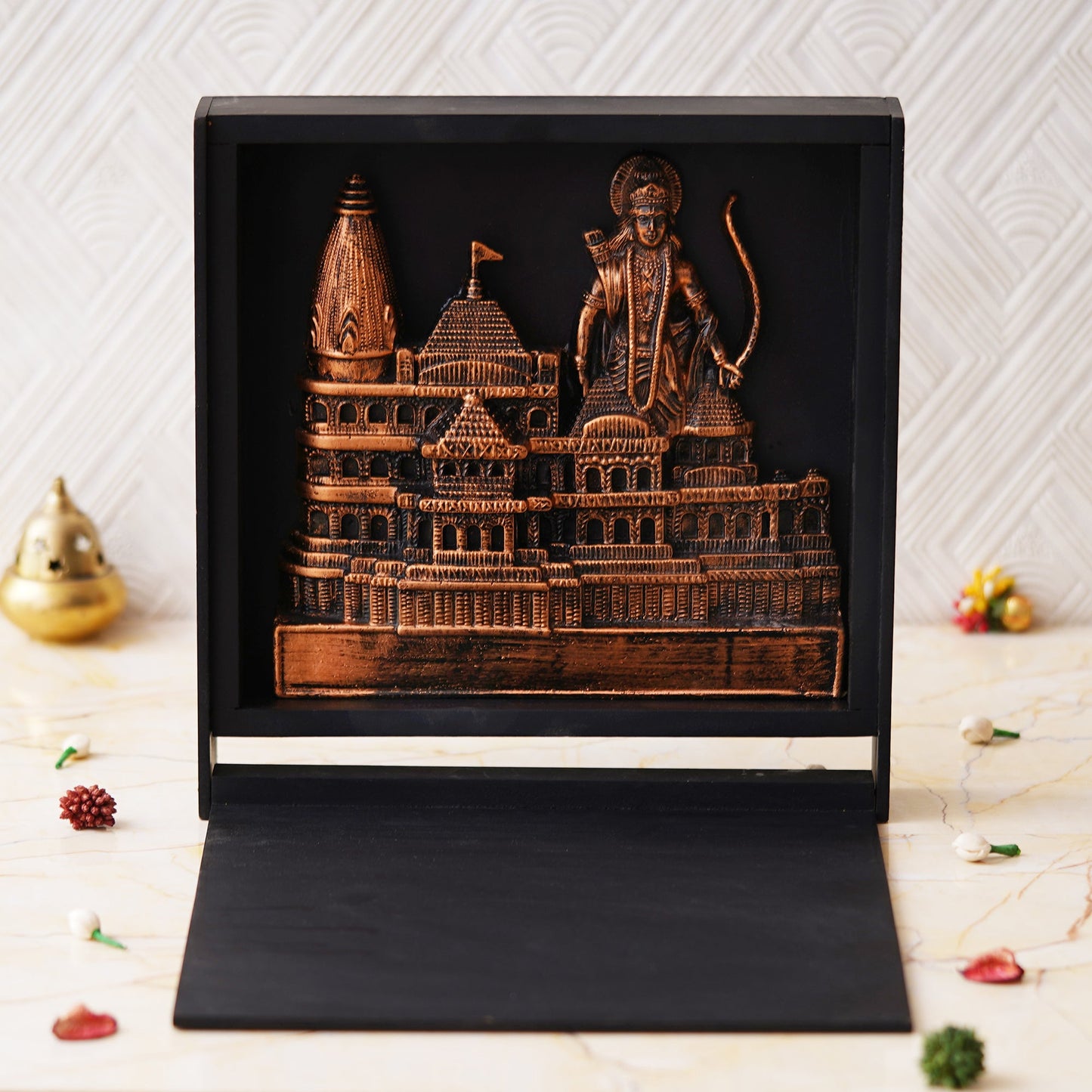 Webelkart Premium Ram Mandir Ayodhy Temple with Box Beautiful Mandir Pooja Room Home Decor Office/Home Temple Resin (Size-11) Copper