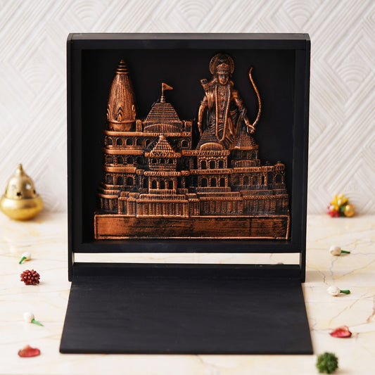 Webelkart Premium Ram Mandir Ayodhy Temple with Box Beautiful Mandir Pooja Room Home Decor Office/Home Temple Resin (Size-11) Copper