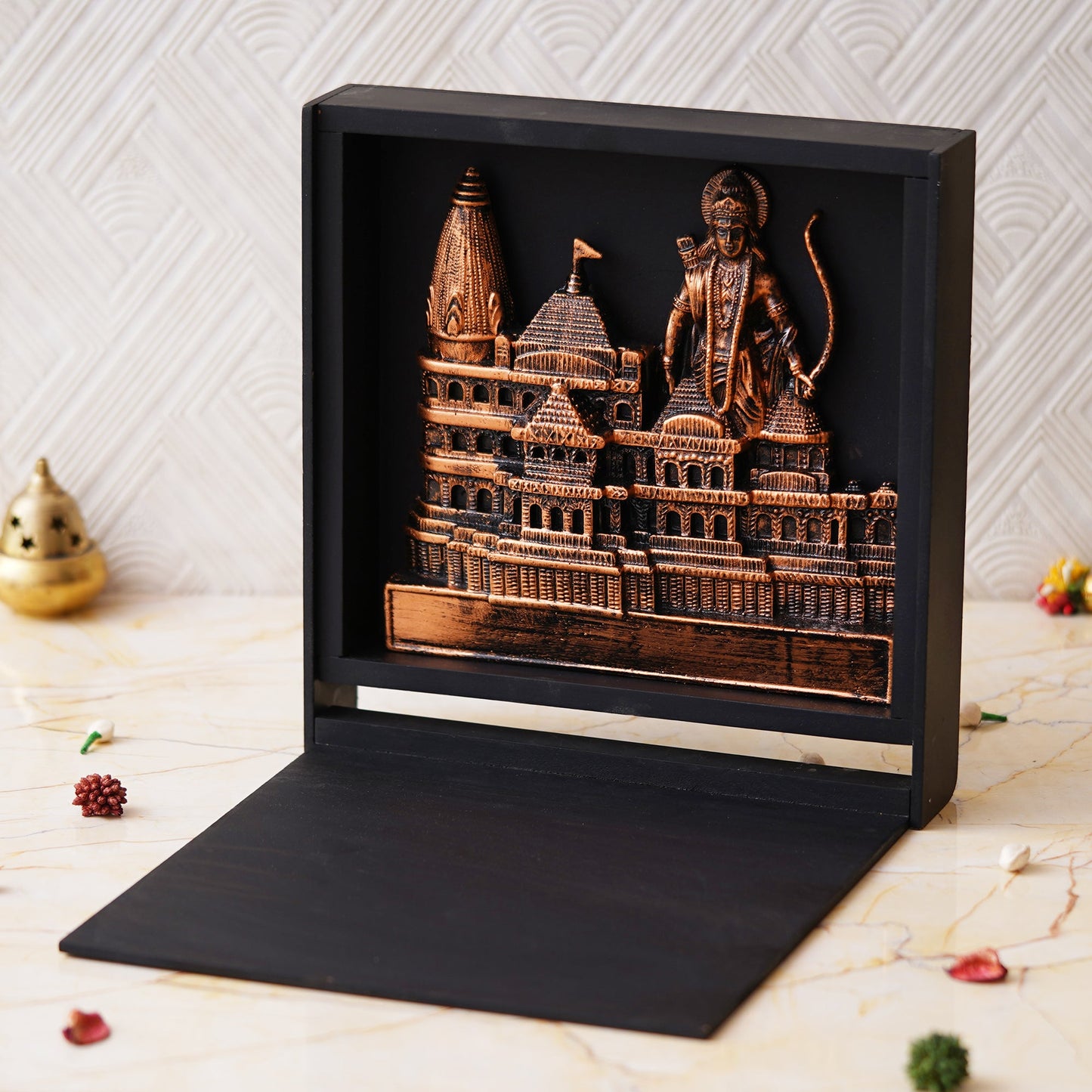 Webelkart Premium Ram Mandir Ayodhy Temple with Box Beautiful Mandir Pooja Room Home Decor Office/Home Temple Resin (Size-11) Copper