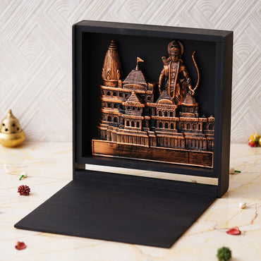 Webelkart Premium Ram Mandir Ayodhy Temple with Box Beautiful Mandir Pooja Room Home Decor Office/Home Temple Resin (Size-11) Copper