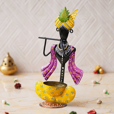 Webelkart Premium Handcrafted Multicolor Metal Krishna Tea Light Holder for Home & Office Decor and Diwali Gift Item (Multicolor-10.4" Inches)