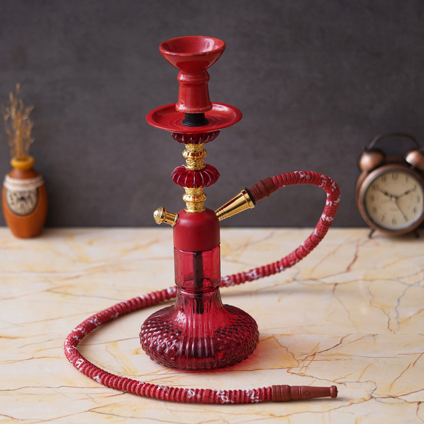 JaipurCrafts Premium Red Gold Russian Style Hookah Set (12.20" Inches) Hookha For Home Decor Smoking Hookah