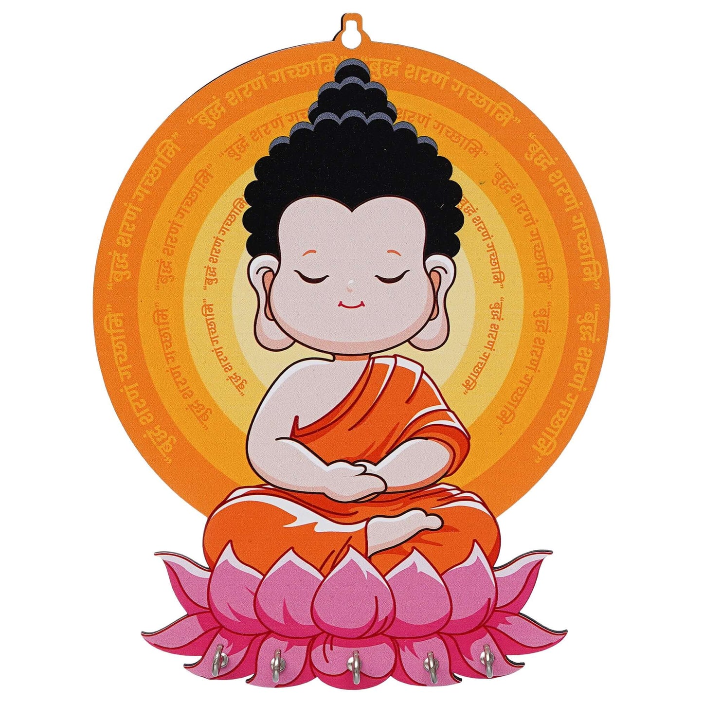 JaipurCrafts Premium Child Gautam Buddha Printed Wooden Key Holder for Home and Office Decor- Home Decor Items for Wall, Key Stand for Wall (Multi, 10 inches)