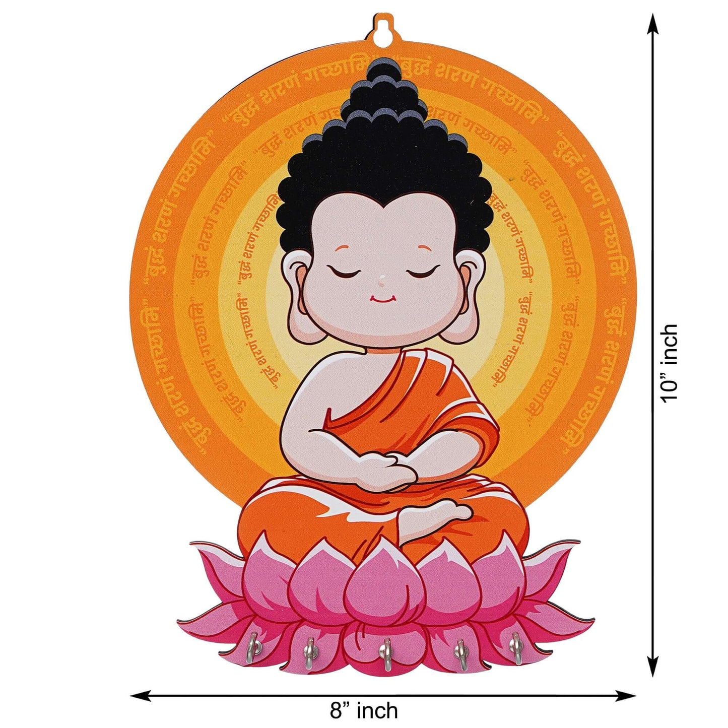 JaipurCrafts Premium Child Gautam Buddha Printed Wooden Key Holder for Home and Office Decor- Home Decor Items for Wall, Key Stand for Wall (Multi, 10 inches)
