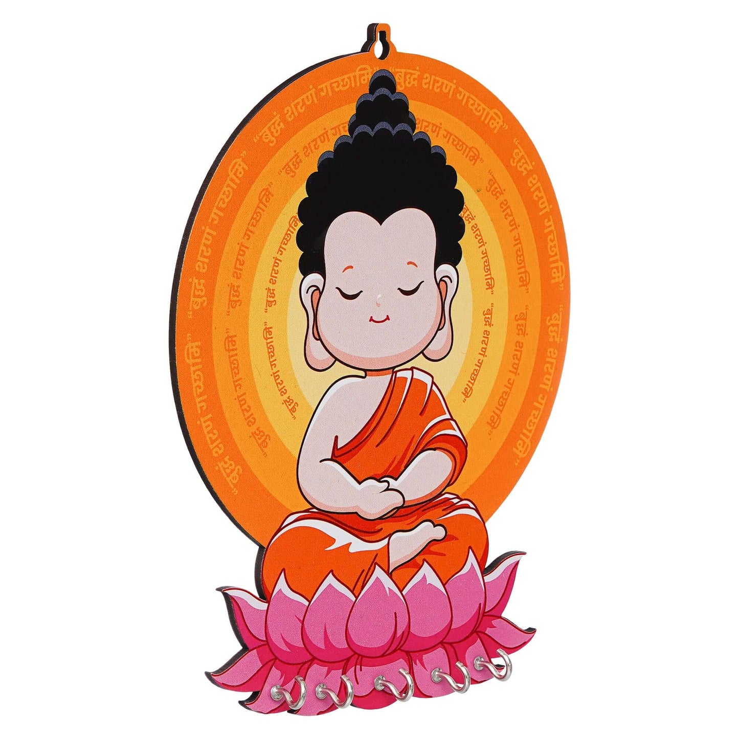 JaipurCrafts Premium Child Gautam Buddha Printed Wooden Key Holder for Home and Office Decor- Home Decor Items for Wall, Key Stand for Wall (Multi, 10 inches)