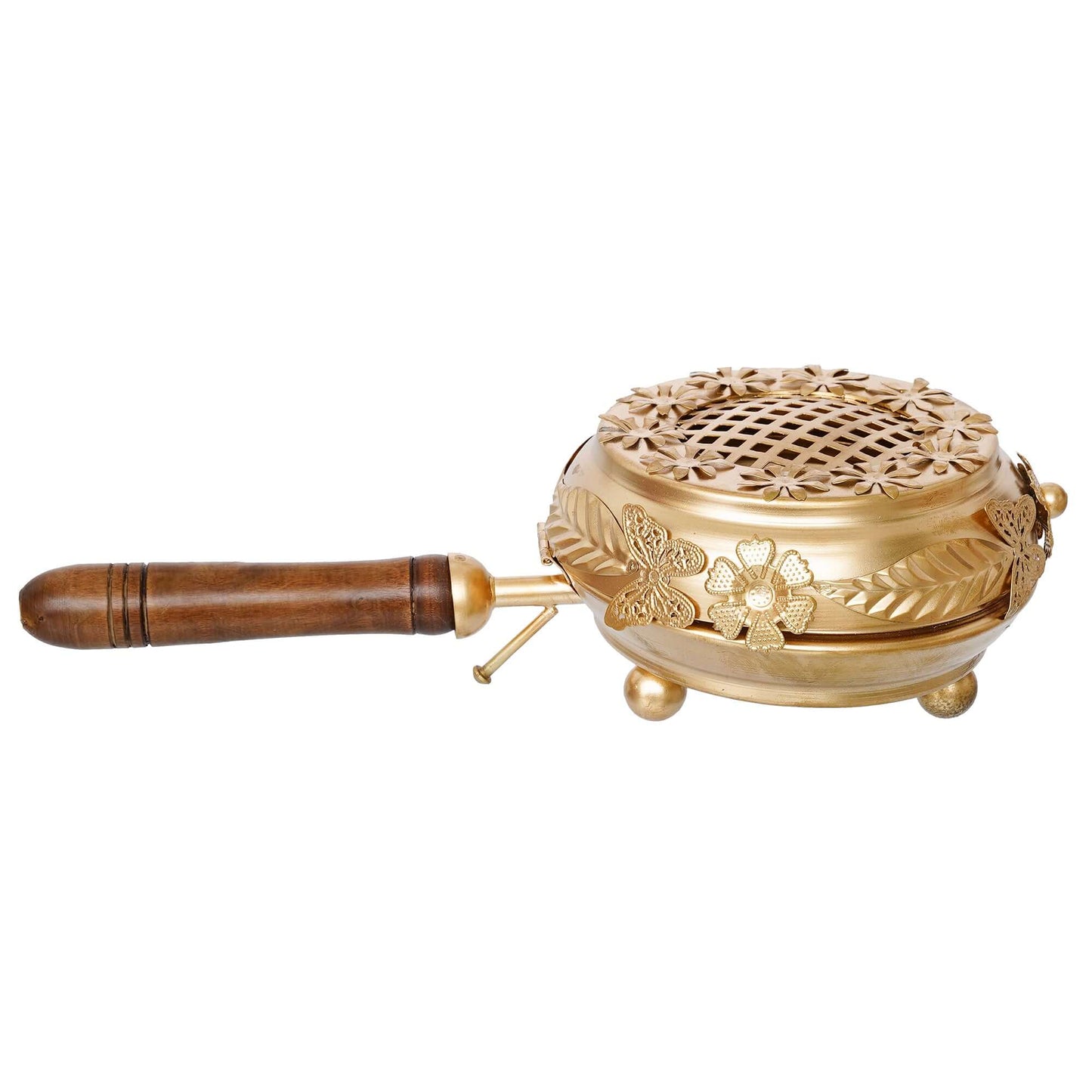 JaipurCrafts Premium Metal Incense Burne rbutterfly Loban Dani Dhoop Dani Aarti Metal Loban Dhoop Dani/Dhoop Dani Burner for Home Office Temple Puja (Round) Metal,Gold - 10.5 inches