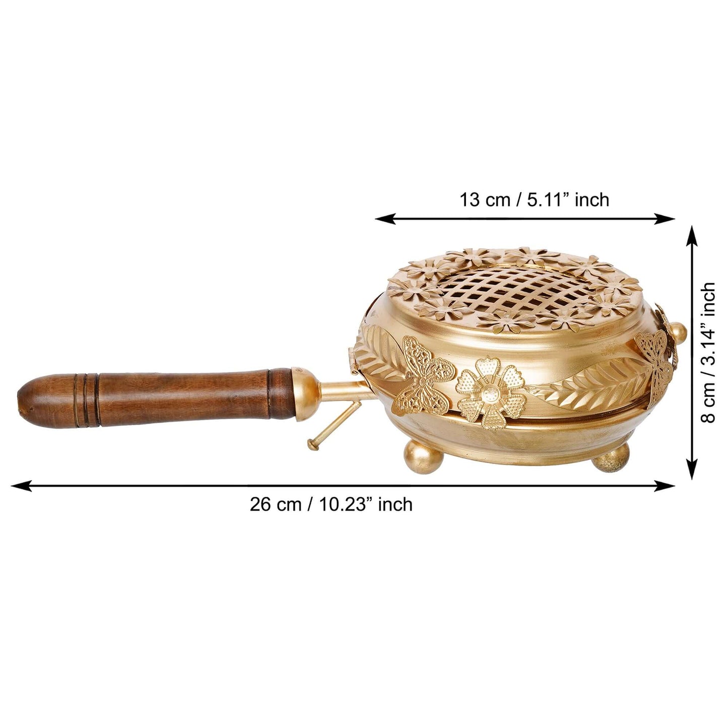 JaipurCrafts Premium Metal Incense Burne rbutterfly Loban Dani Dhoop Dani Aarti Metal Loban Dhoop Dani/Dhoop Dani Burner for Home Office Temple Puja (Round) Metal,Gold - 10.5 inches