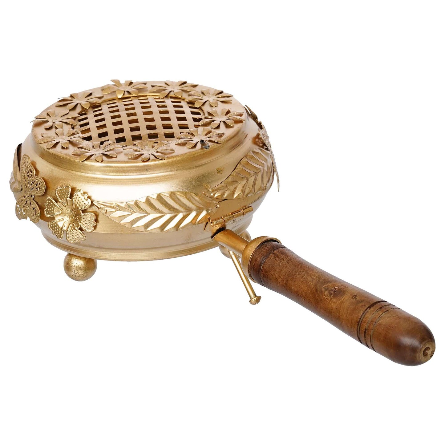 JaipurCrafts Premium Metal Incense Burne rbutterfly Loban Dani Dhoop Dani Aarti Metal Loban Dhoop Dani/Dhoop Dani Burner for Home Office Temple Puja (Round) Metal,Gold - 10.5 inches