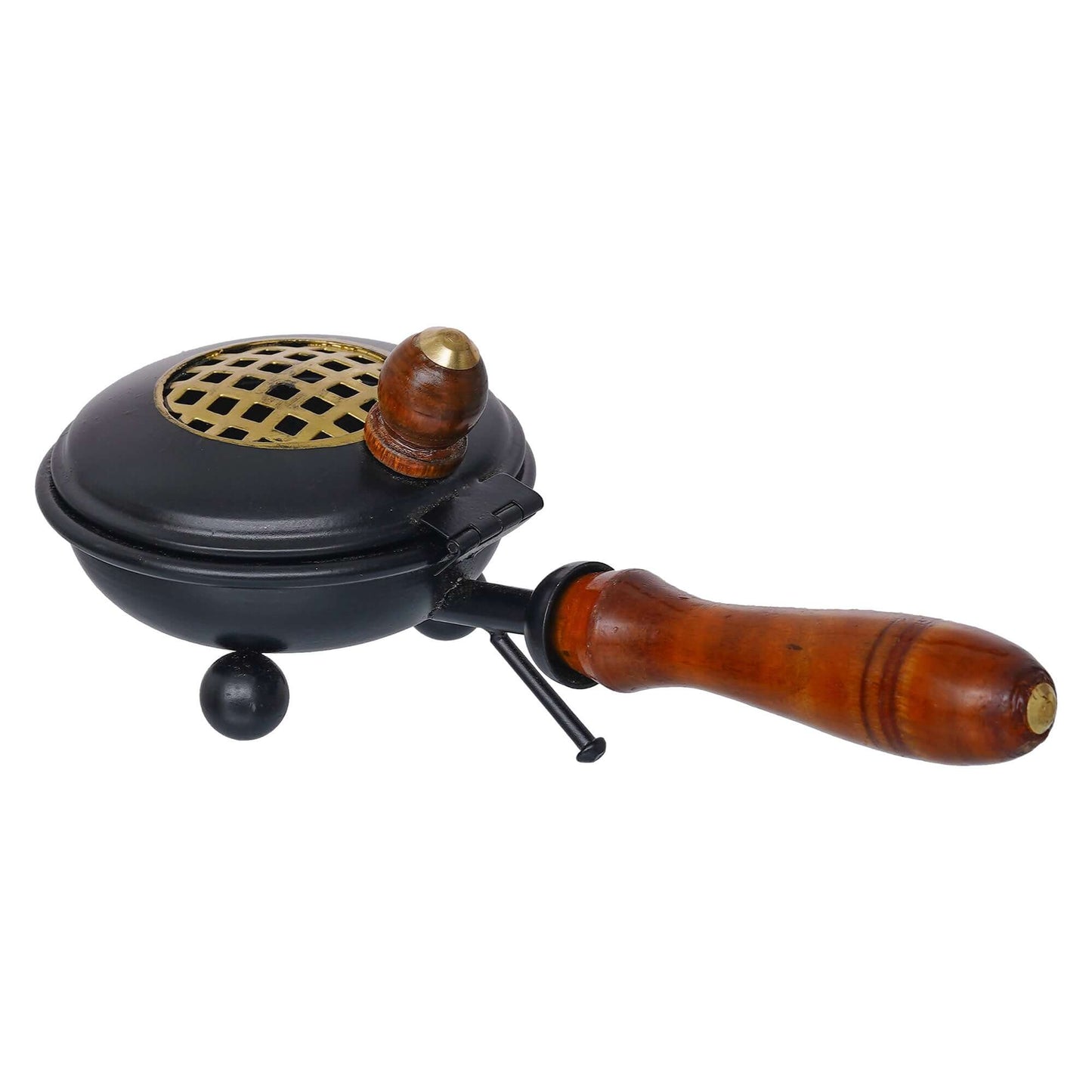 JaipurCrafts Premium Metal Incense Burner Loban Dani Dhoop Dani Aarti Metal Loban Dhoop Dani/Dhoop Dani Burner for Home Office Temple Puja (Round) Metal - Black