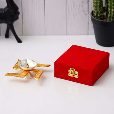 JaipurCrafts Premium Brass Swastik Diya for Pooja | Diwali Pooja Decoration | Brass Diya for Pooja | Akhand Diya