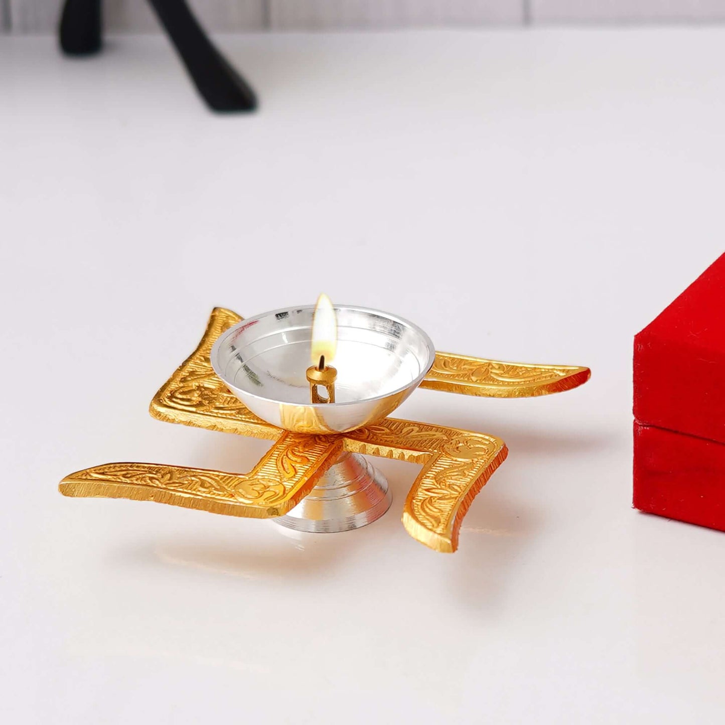 JaipurCrafts Premium Brass Swastik Diya for Pooja | Diwali Pooja Decoration | Brass Diya for Pooja | Akhand Diya