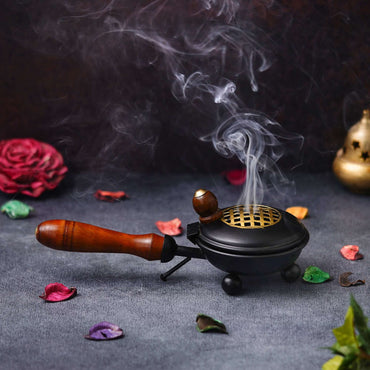 JaipurCrafts Premium Metal Incense Burner Loban Dani Dhoop Dani Aarti Metal Loban Dhoop Dani/Dhoop Dani Burner for Home Office Temple Puja (Round) Metal - Black