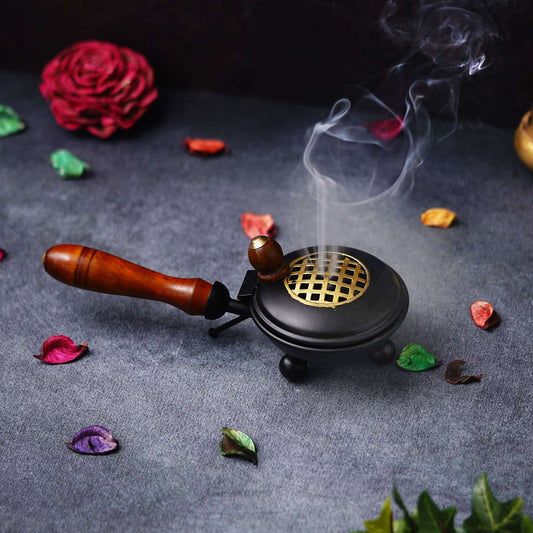 JaipurCrafts Premium Metal Incense Burner Loban Dani Dhoop Dani Aarti Metal Loban Dhoop Dani/Dhoop Dani Burner for Home Office Temple Puja (Round) Metal - Black