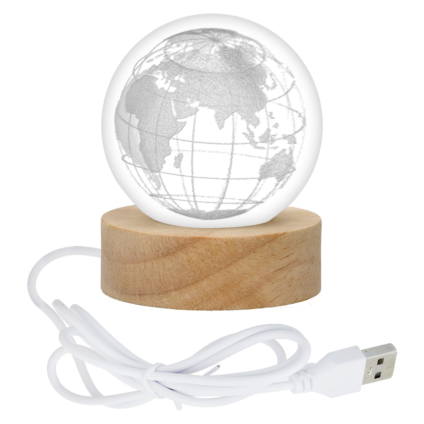Webelkart Premium 3D Globe Crystal Ball Night Light USB Table LED Lamp Home Decor, Crystal Ball Night Light with Warm White Dimmable LED with Wooden Base,Diwali Decor Item (3" Inches)