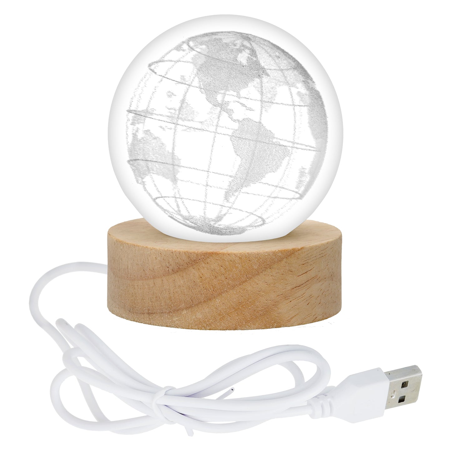 Webelkart Premium 3D Globe Crystal Ball Night Light USB Table LED Lamp Home Decor, Crystal Ball Night Light with Warm White Dimmable LED with Wooden Base,Diwali Decor Item (3" Inches)