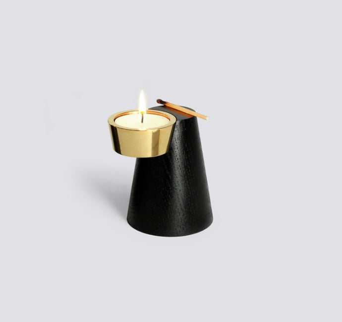 Tealight Candle Holder in Wooden and Brass Stand