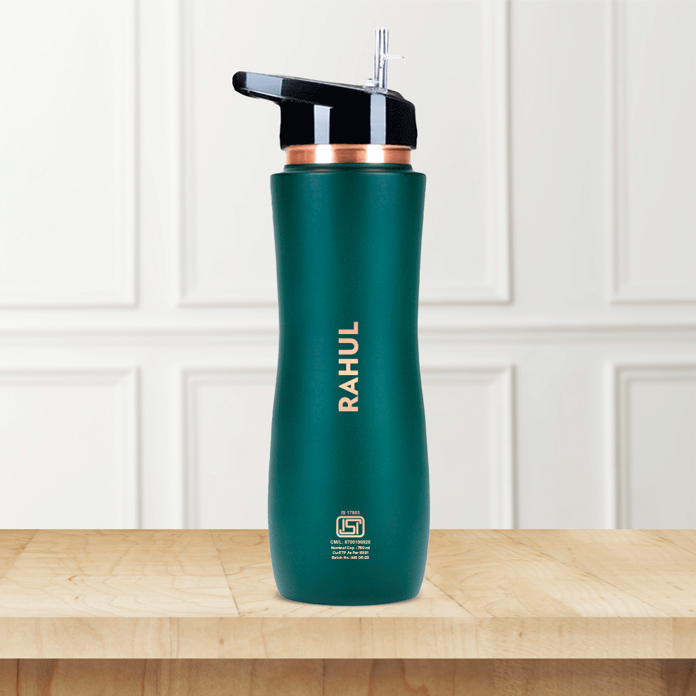 Borosil Sipper Copper Bottle, Green, 750ml, Personalised