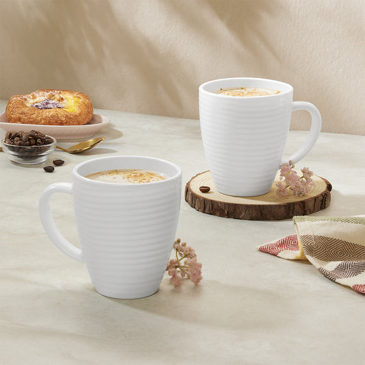 Larah By Borosil Orbit Mug, White, 240ml x 2