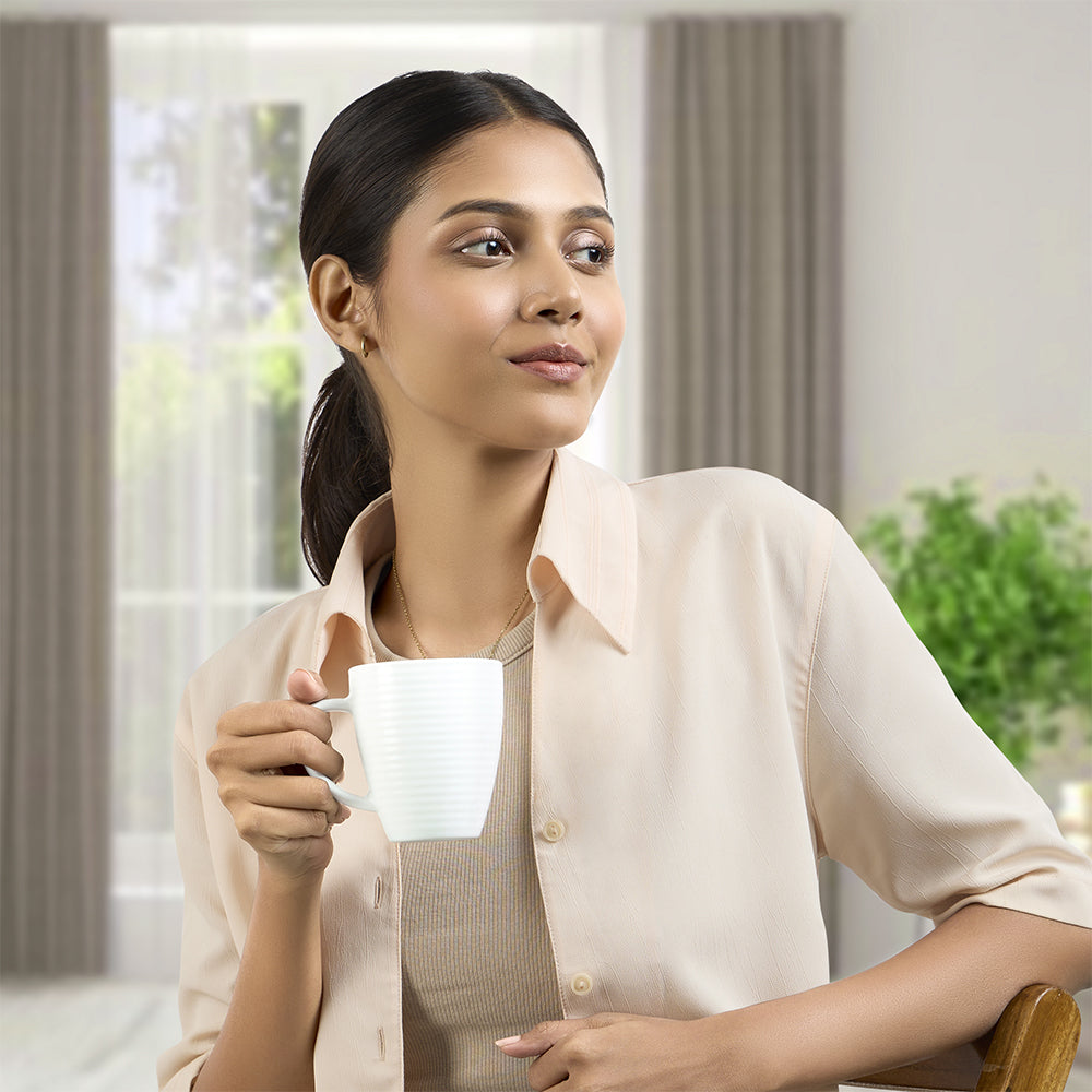 Larah By Borosil Orbit Mug, White, 240ml x 2