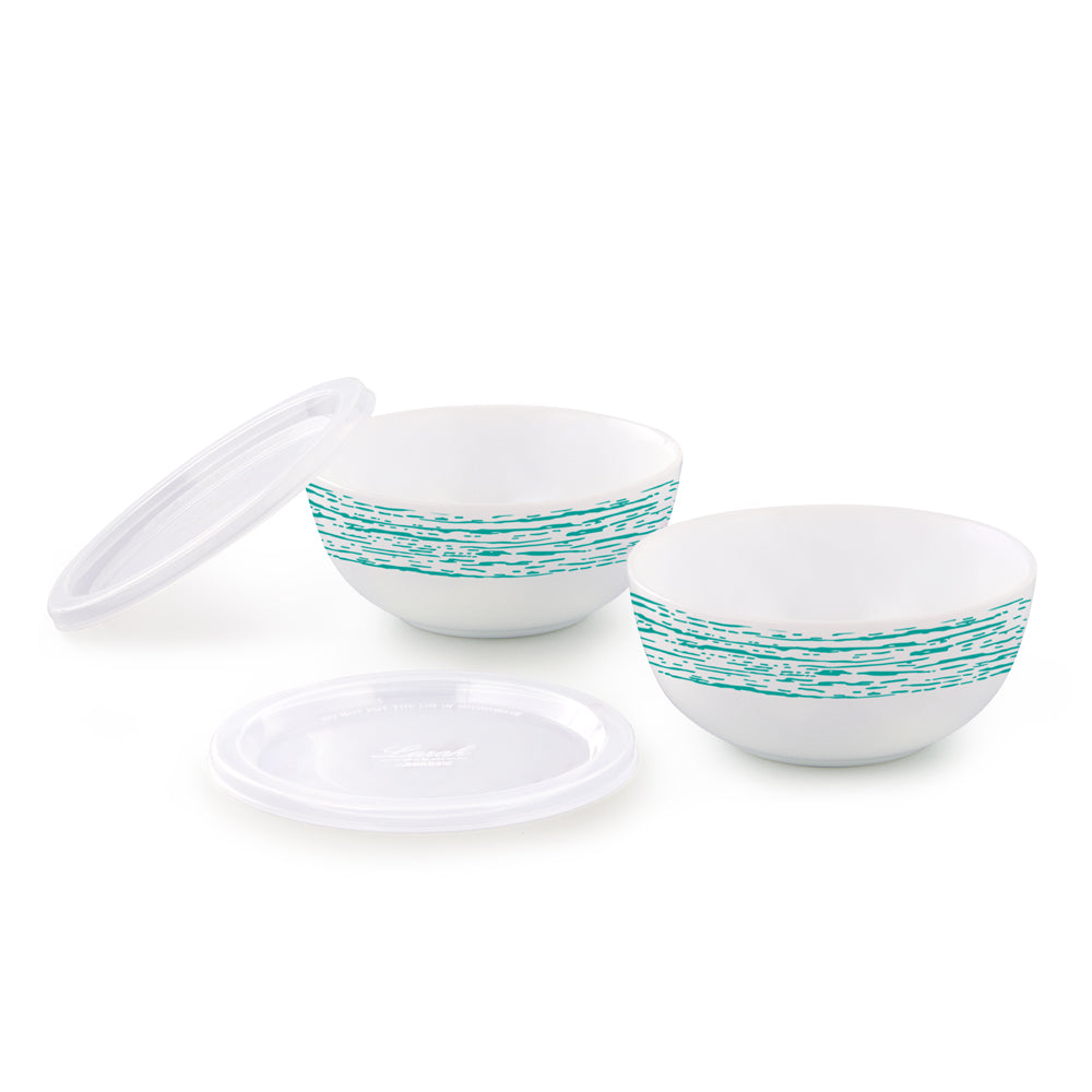 Larah by Borosil Blue Nova Snack Bowl with Cover, 2pcSet+2Lids