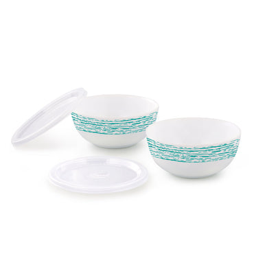 Larah by Borosil Blue Nova Snack Bowl with Cover, 2pcSet+2Lids