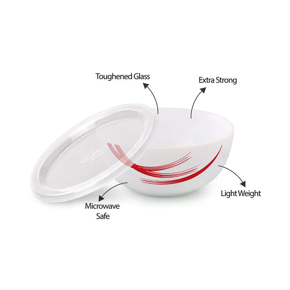 Larah by Borosil Red Stella Snack Bowl with Cover, 2pcSet+2Lids