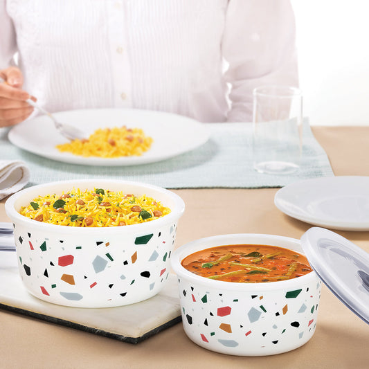 Larah By Borosil Confetti Storage Bowl Set, 1.2L + 800ml