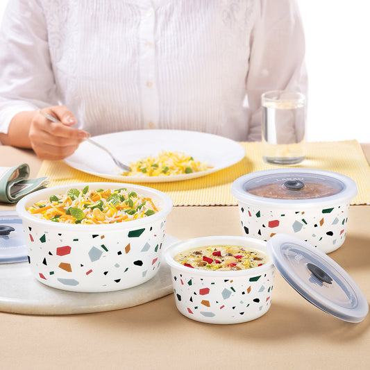 Larah By Borosil Confetti Storage Bowl Set, 1.2L + 800ml + 400ml